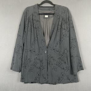 Poetry Jacket Womens US 14 Gray Floral Tencel Linen Blend Open Front Lightweight